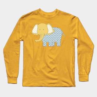 Adorable Friendly Elephant lover Blue and Yellow Pattern Design Long Sleeve T-Shirt